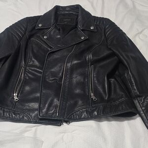 Marc New York Jacket Black Leather Biker with Quilted Shoulders 2xL